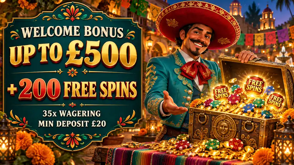 Slots Amigo welcome bonus up to £500 and 200 free spins